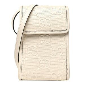 GUCCI Like new Flap Crossbody Bag GG Embossed Perforated Leather Mini